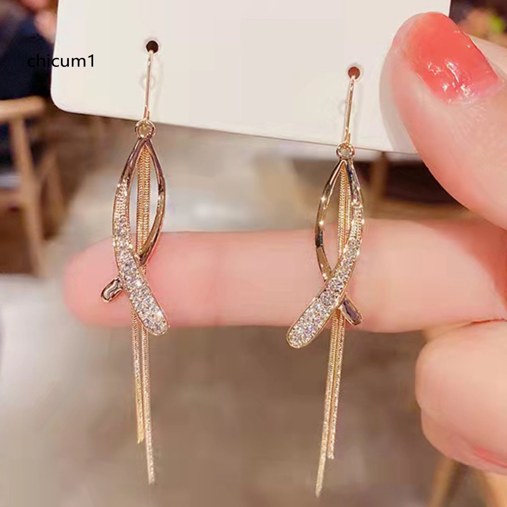 1 Đôi Bông Tai Treo Chữ Thập Đính Đá Lấp Lánh Dành Cho Nữ