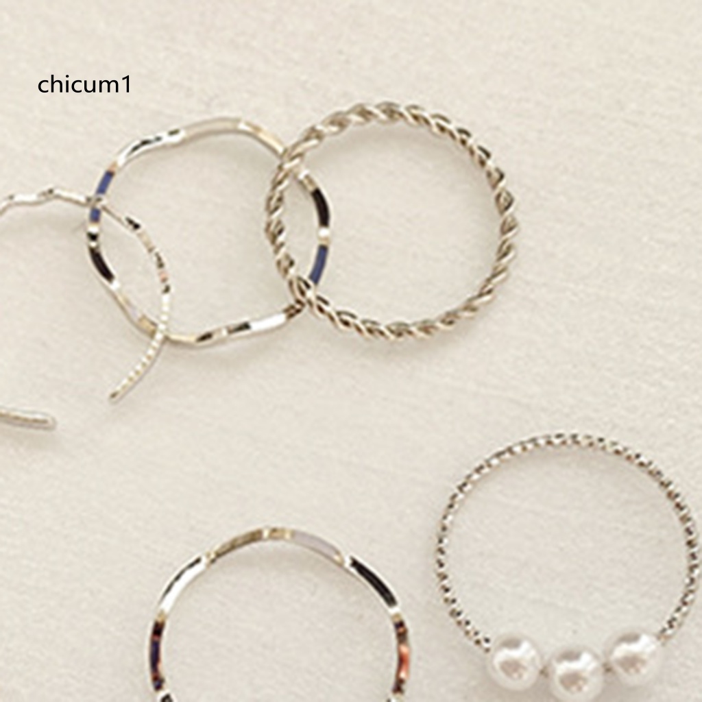 Set 5 Nhẫn Mạ Điện Đính Ngọc Trai Giả Phong Cách Nhật Hàn