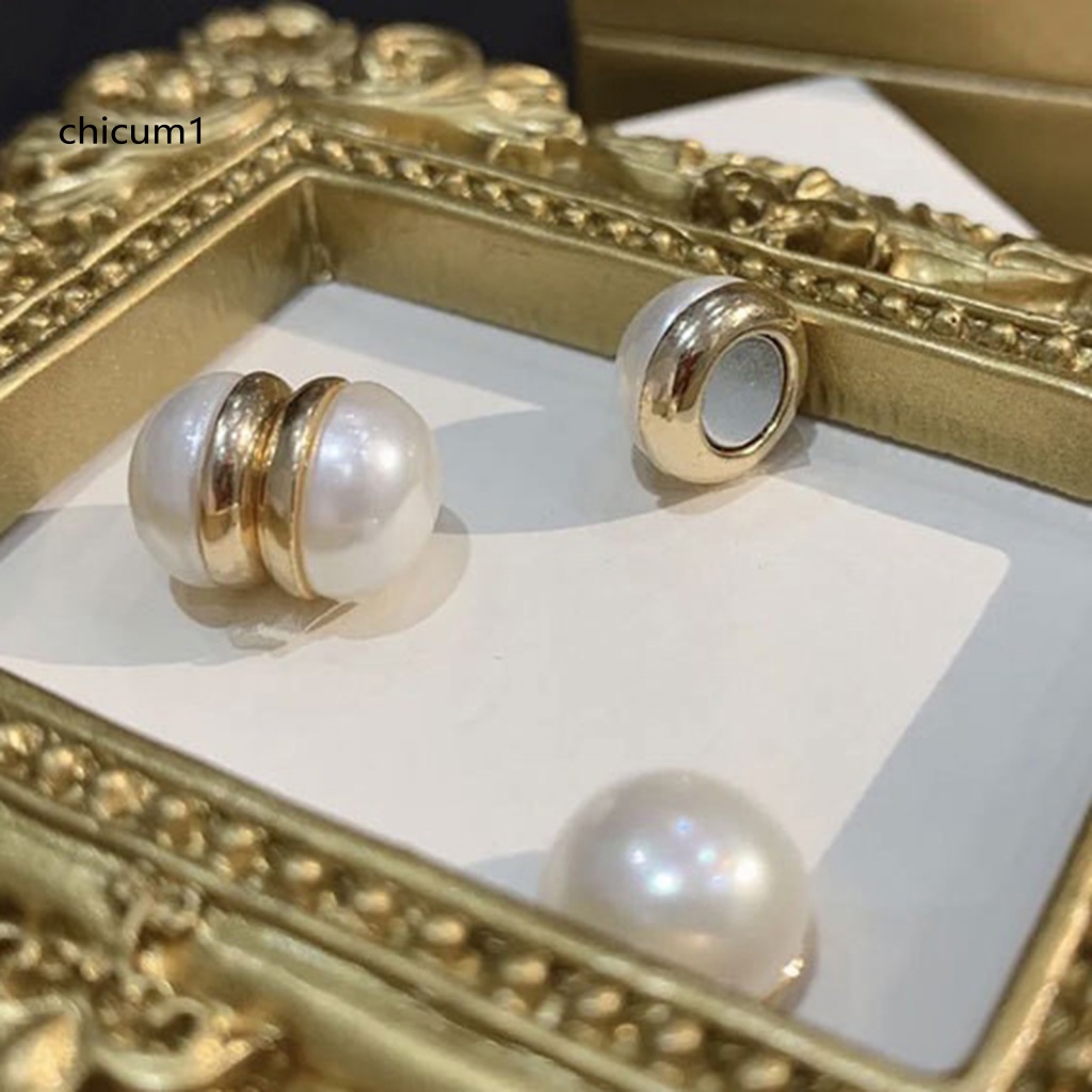 1 Cặp Bông Tai Dạng Kẹp Nam Châm Mạ Điện Không Đau Không Cần Xỏ Lỗ Đính Ngọc Trai Giả