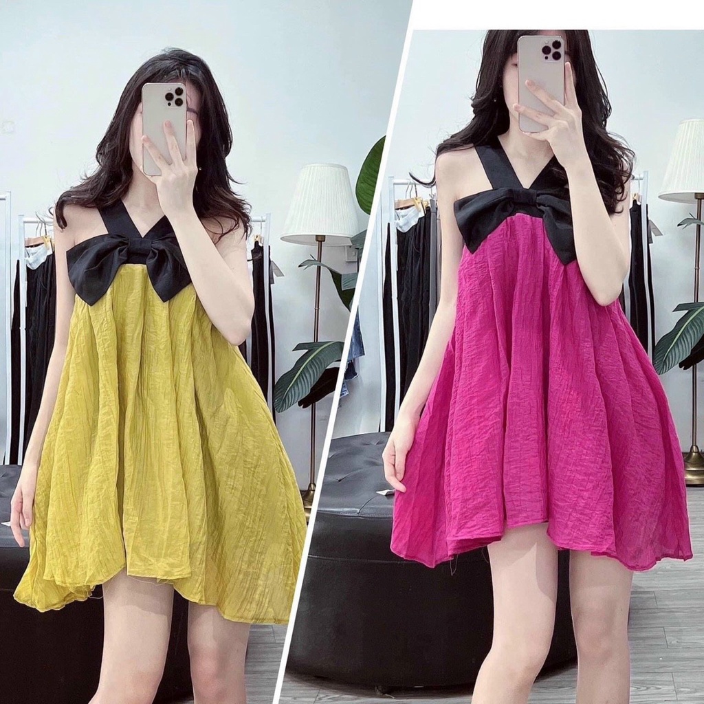 Đầm Phối Nơ Đáng Yêu Vải Xốp  Chất Vải xốp Freesize Dưới 57KG