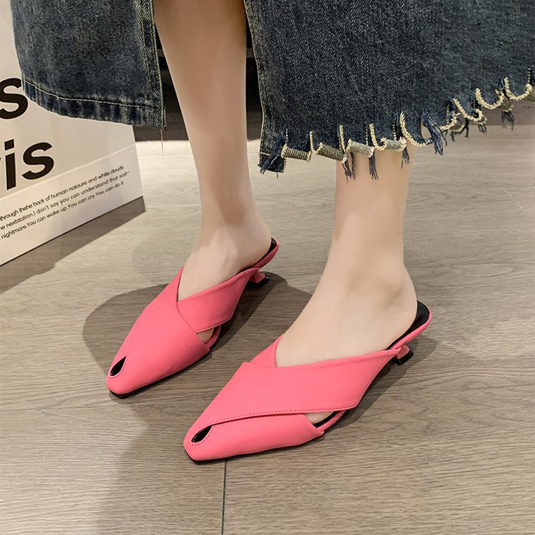 Dép Cao Gót Mũi Nhọn Bằng Da PU Phong Cách Cổ Điển Thời Trang Mùa Hè