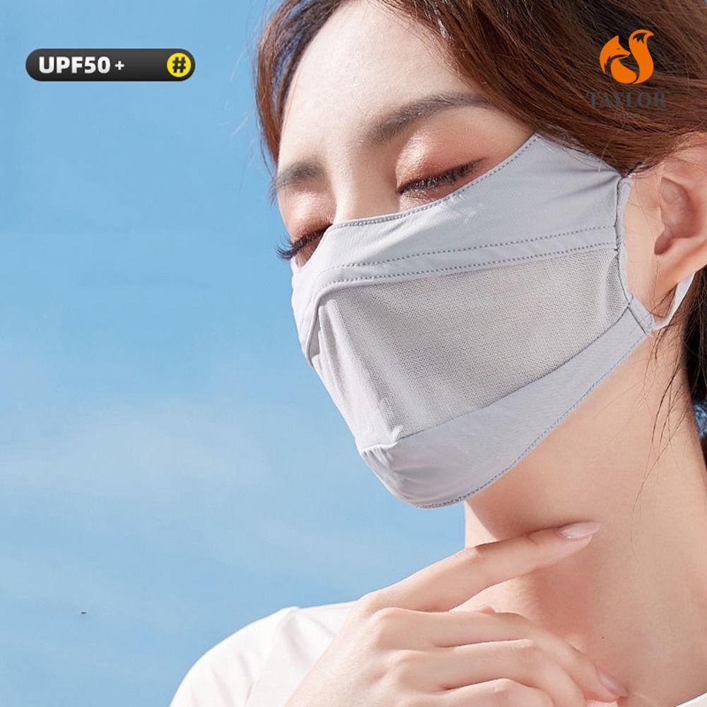 TAYLOR1 Khăn Che Mặt Bằng Lụa Lạnh Co Giãn Chống Tia uv Màu Trơn Thời Trang