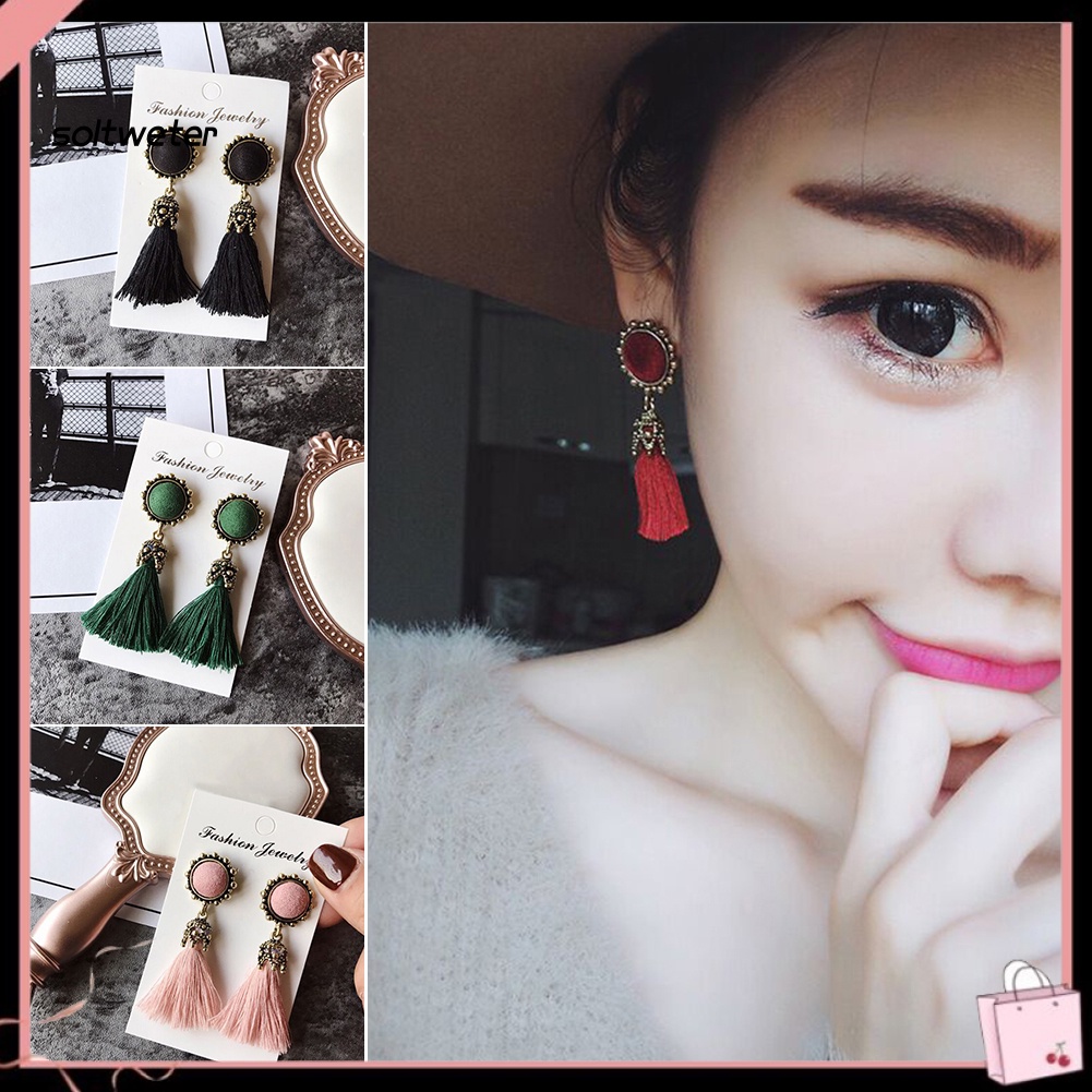 Khuyên Tai Nữ Trang Dáng Dài Đính Chùm Tua Thời Trang