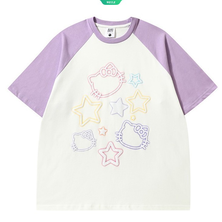 Áo Thun 100% Cotton Tay Ngắn Dáng Rộng In Họa Tiết Hoạt Hình Thời Trang Mùa Hè Cho Nữ