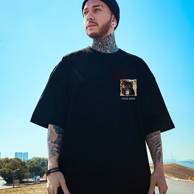 Áo Thun Tay Ngắn Cổ Tròn In Hình Mèo Đen Thời Trang Mùa Hè Cho Nam Và Nữ Size M-8XL