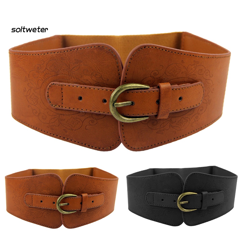 Thắt Lưng Nữ Giả Da Bản Rộng Màu Trơn Phong Cách Vintage