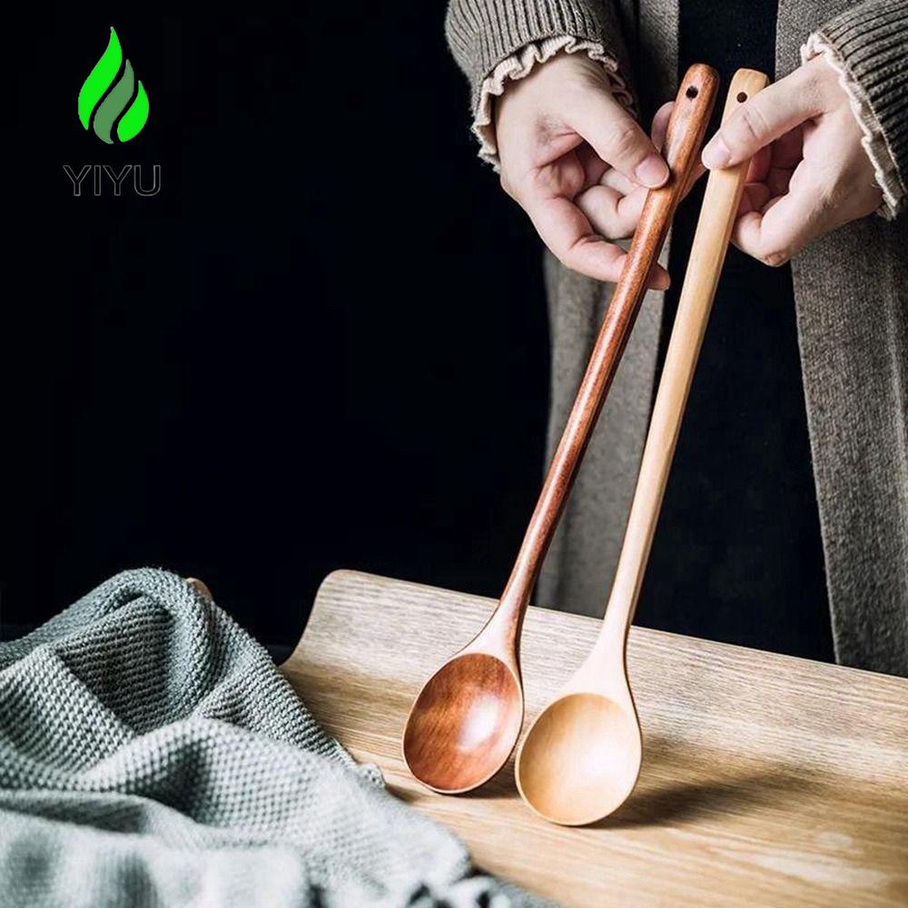 YIYU 1 Muỗng Gỗ Tay Cầm Dài Dùng Để Khuấy Cà Phê, Ăn Súp