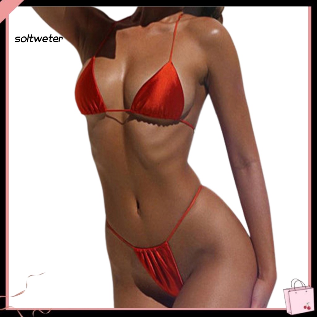 Bộ Đồ Bơi Bikini Ba Mảnh Màu Sắc Đơn Giản Cho Nữ