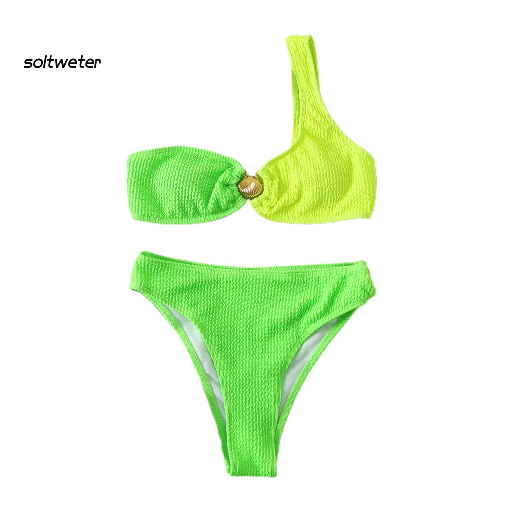 Bộ Đồ Bơi Bikini 2 Mảnh Màu Trơn Có Mút Đệm Vỏ Sò Dành Cho Nữ