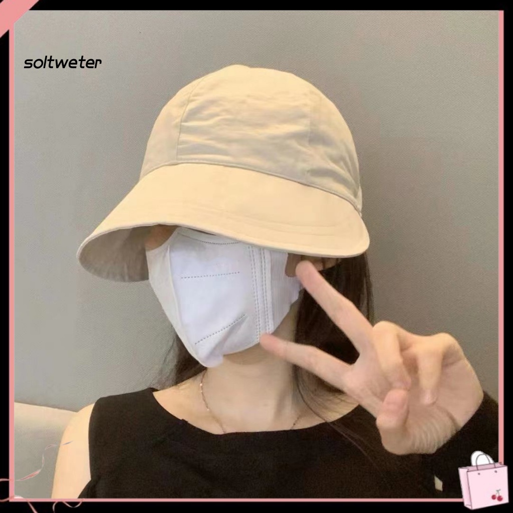 Nón Rộng Vành Che Nắng Mùa Hè Thoáng Khí Có Dây Rút Màu Sắc Trơn Cho Nữ