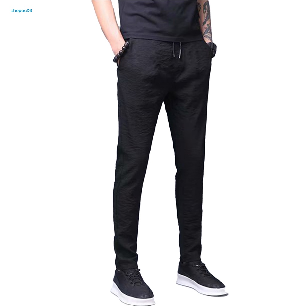 Quần Thun Lạnh Mỏng Mùa Hè Dáng Suông Có Túi Dây Rút Xếp Ly Và Túi Lưng Co Giãn Cho Nam