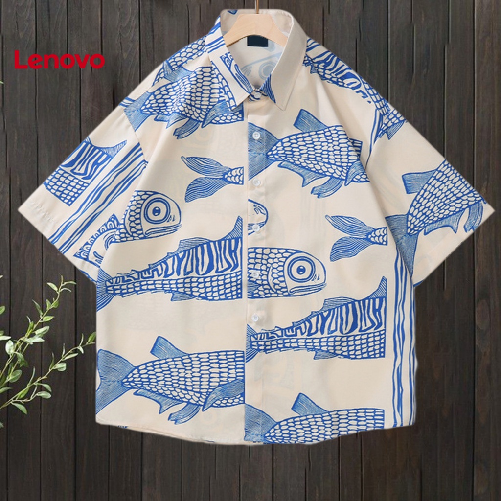 Áo Sơ Mi Tay Ngắn Cổ Bẻ In Họa Tiết Cá 3D Plus Size Thời Trang Đường Phố Cho Nam