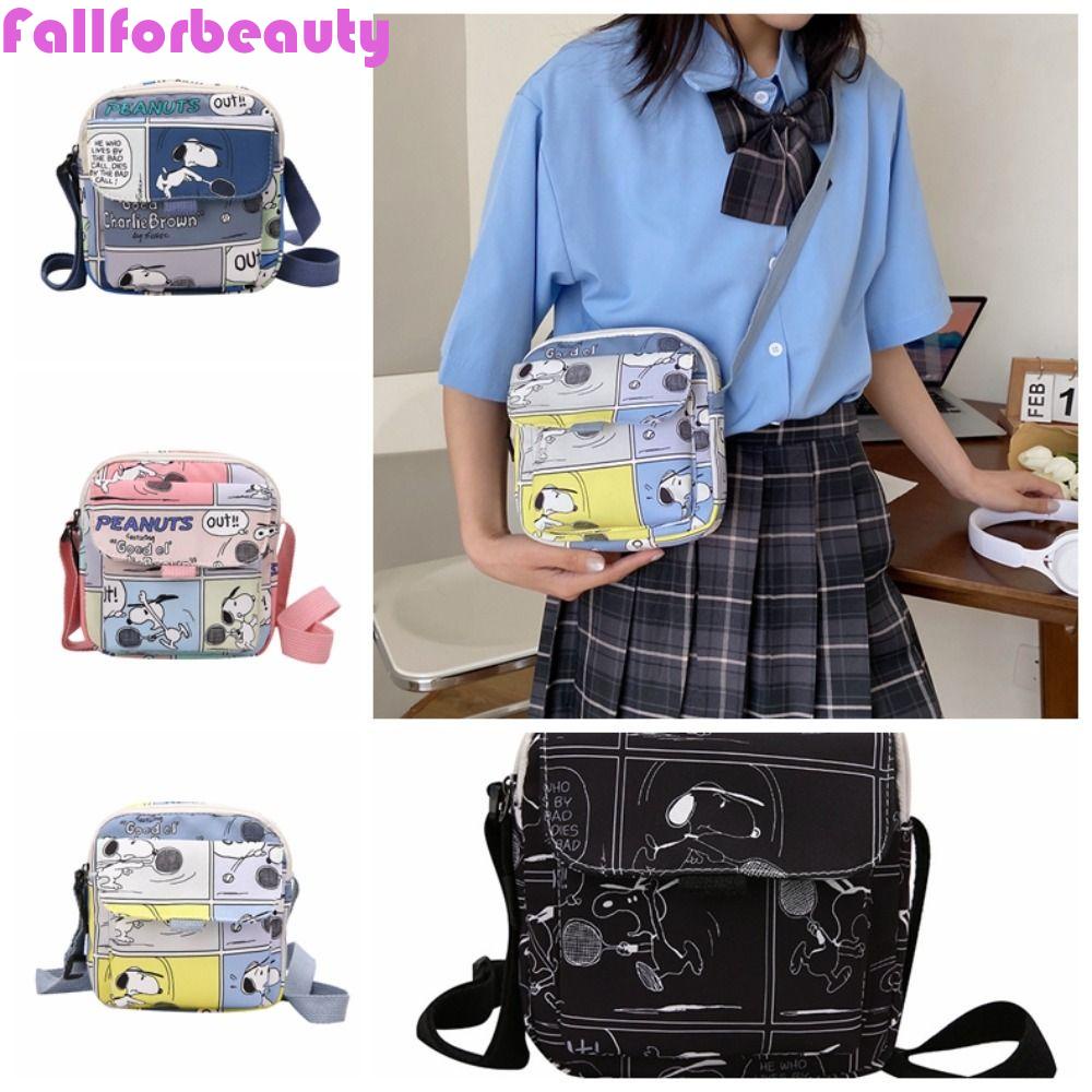 FALLFORBEAUTY Túi Đeo Chéo Vai Bằng Vải Canvas In Hoạt Hình Snoopy Dễ Thương Dành Cho Nữ