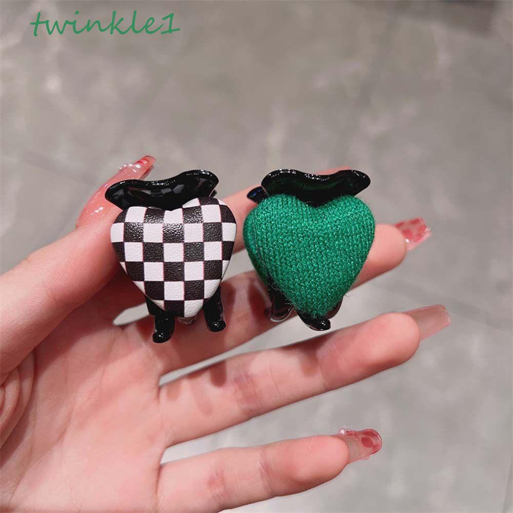 TWINKLE Kẹp Tóc Càng Cua Mini Bằng Nhựa Resin Màu Trơn Sọc Caro Phong Cách Hàn Quốc