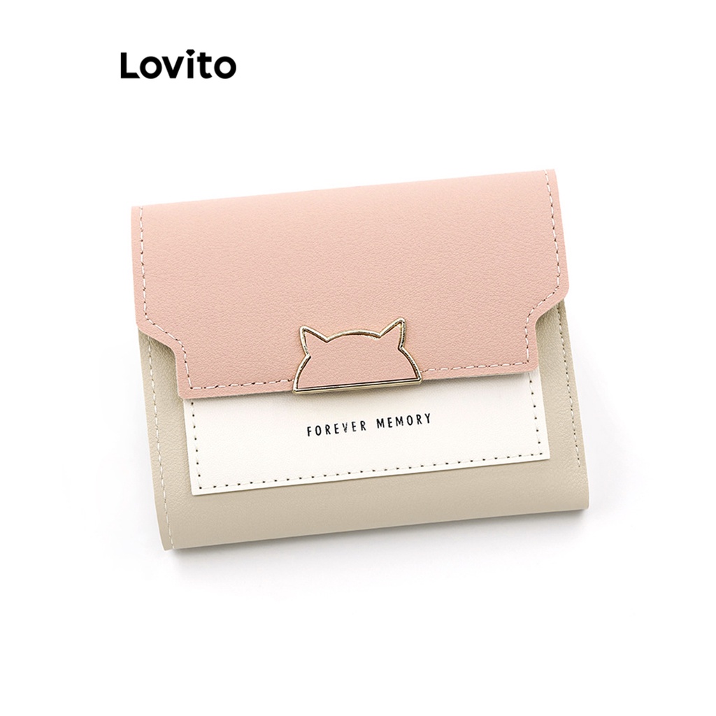 Lovito Ví kim loại họa tiết khối màu đơn giản dành cho nữ L57AD147 (Nâu/Hồng/Xanh)