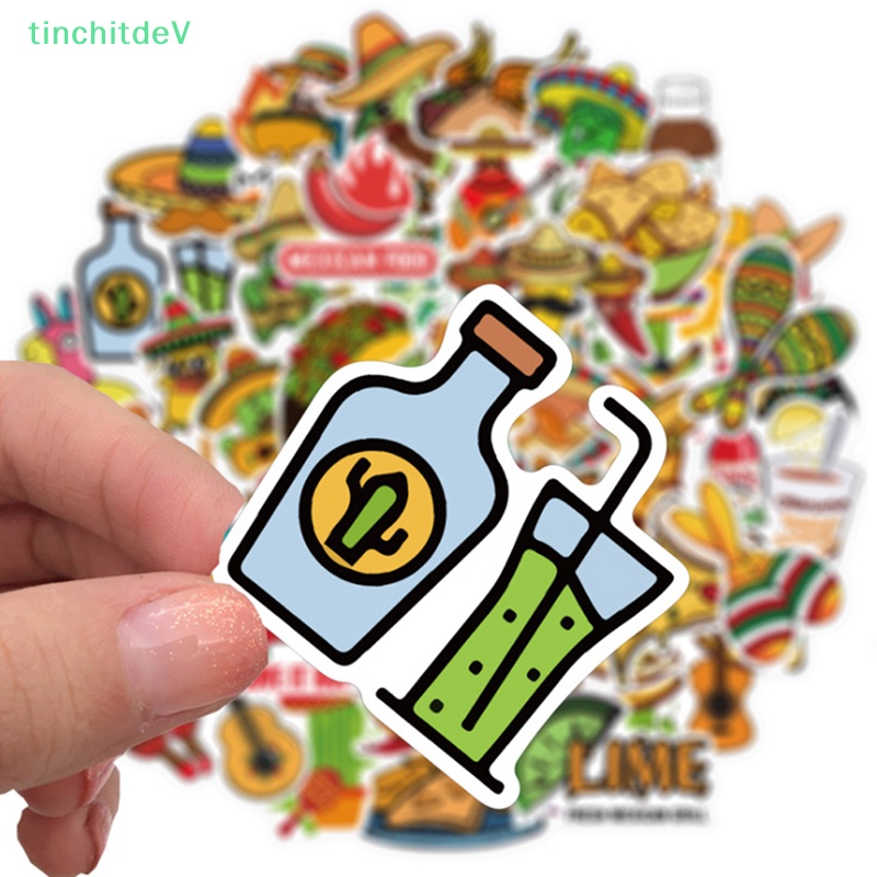 Set 50 Miếng Dán Thức Ăn Phong Cách Mexico Trang Trí Xe Hơi / Laptop / Ván Trượt / Nhật Ký