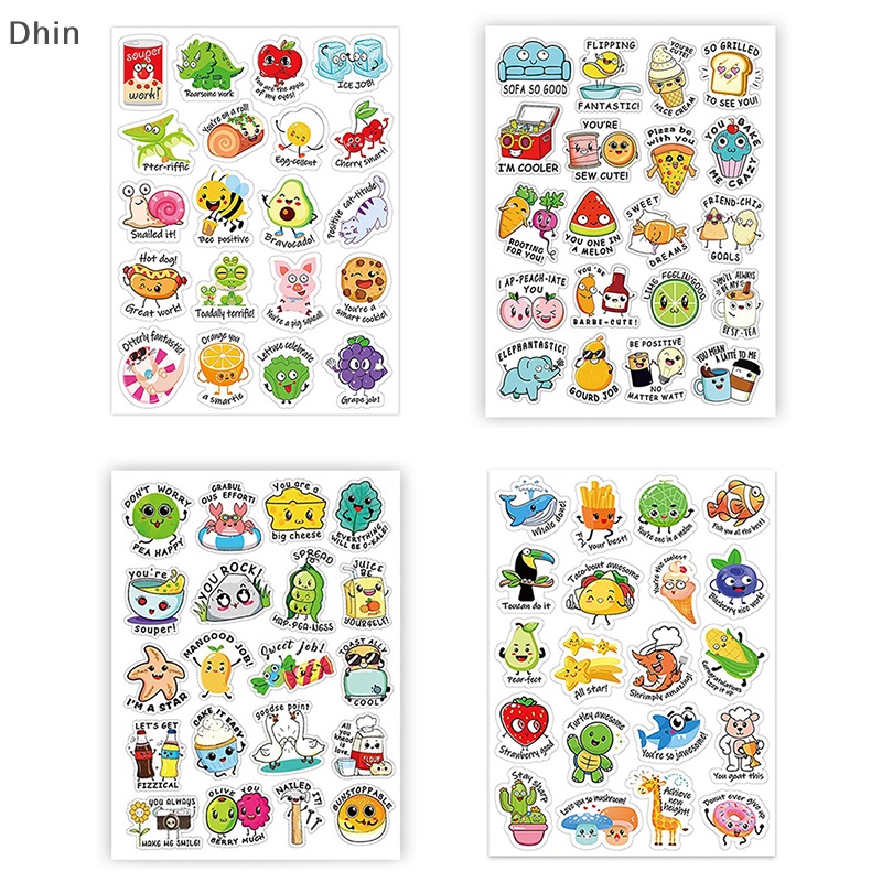 [Dhin] 100Pcs English Cartoon Animal Fruit Fun Reward Sticker For Kids Punny Label Motivational Incentive Sticker For Teacher School COD