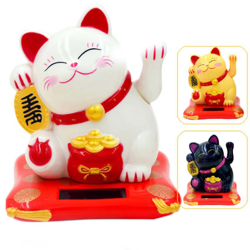 Mèo thần tài may mắn vẫy tay chạy bằng năng lượng mặt trời