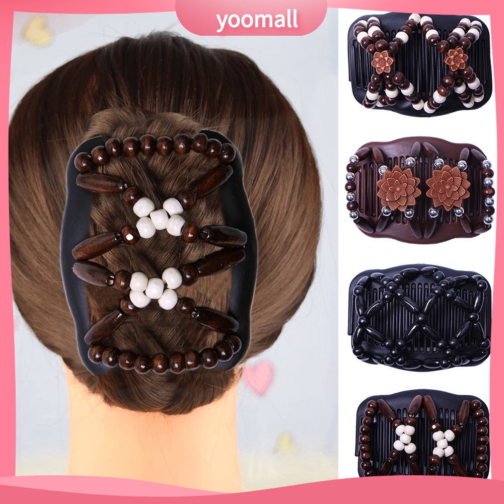 Lược Cài Tóc Đính Hạt Gỗ Đôi Tạo Kiểu Tóc Thời Trang Cho Nữ