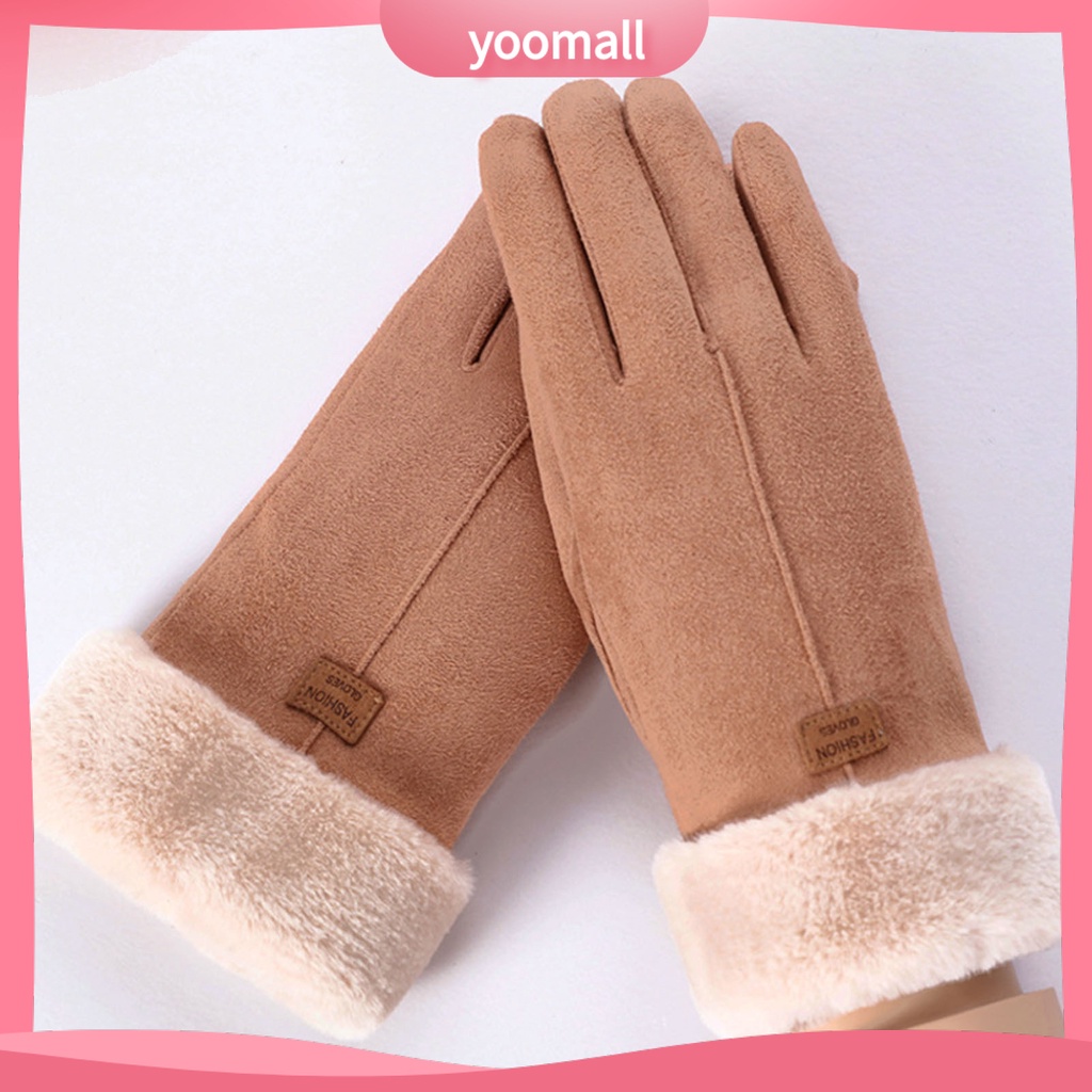 1 Đôi Găng Tay Da Lộn Lót Lông Dày Dặn Giữ Ấm Chống Rách Có Thể Chạm Màn Hình Cảm Ứng Cho Nữ
