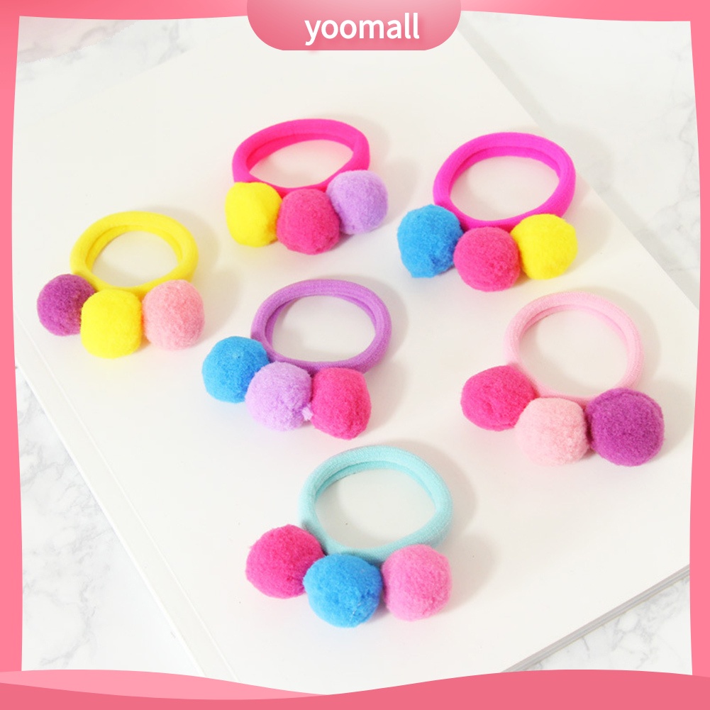 Dây Cột Tóc Đính Bóng Lông Nhung Co Giãn Dễ Thương Xinh Xắn Cho Bé Gái