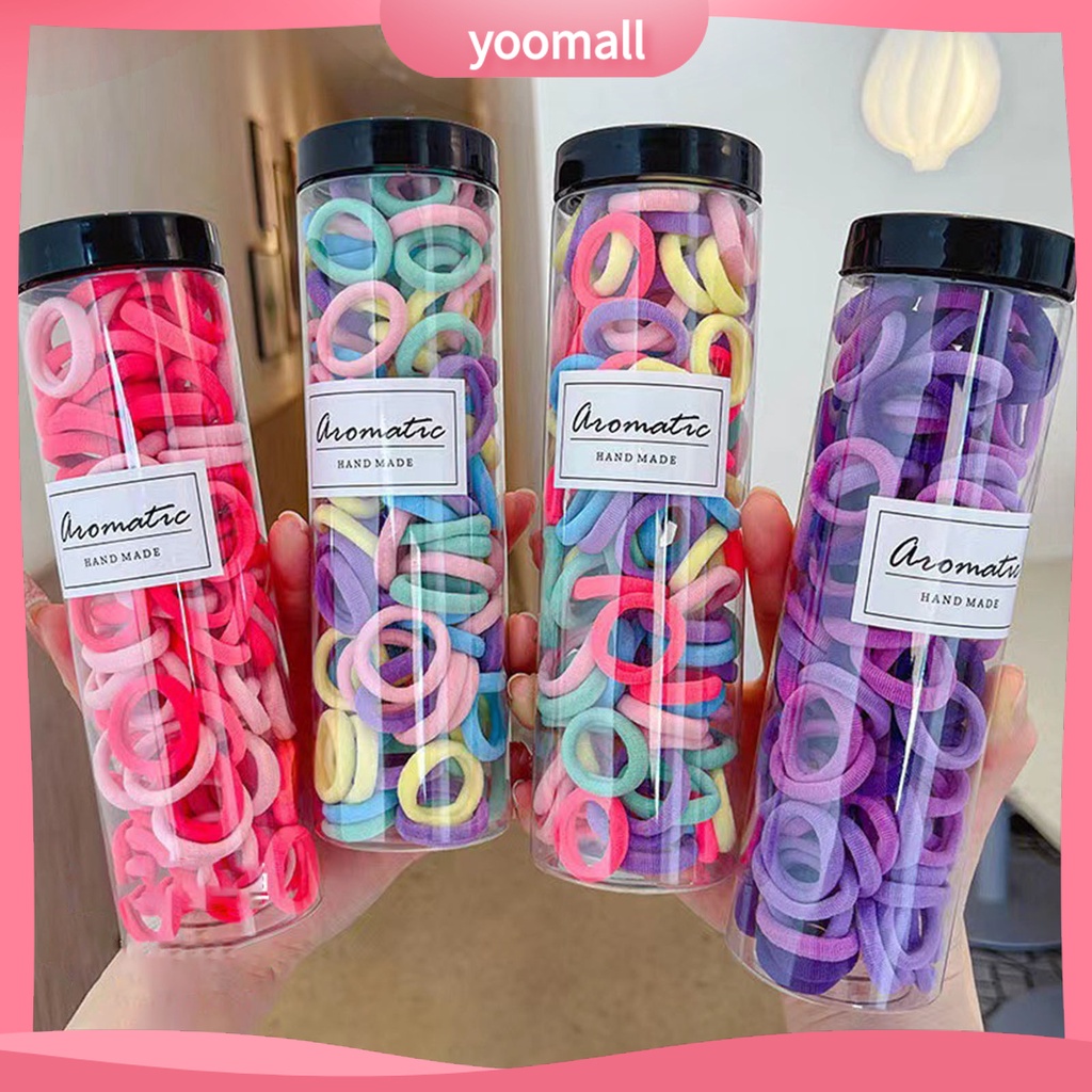Set 100 Dây Buộc Tóc Co Giãn Chống Rơi Màu Kẹo Xinh Xắn Cho Bé Gái