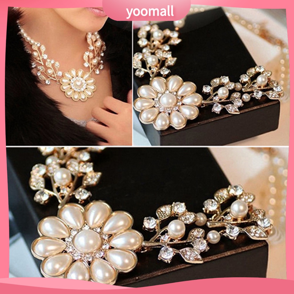 Vòng cổ Hai Lớp Mặt Hoa Đính Ngọc Trai Nhân Tạo Thanh Lịch