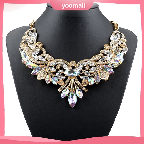 [YM] Vòng Cổ Choker Hình Hoa Đính Kim Cương Giả Nhiều Màu Sắc