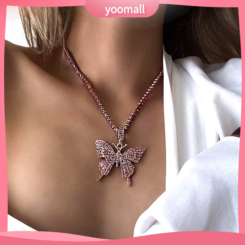 Vòng cổ Một Lớp Bằng Thép Không Gỉ Mặt Hình Bướm Đính Đá Thời Trang Dành Cho Nữ