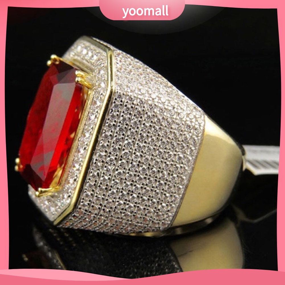 Nhẫn Đính Đá Sapphire Nhân Tạo Hình Vuông Phong Cách Punk Dành Cho Nam