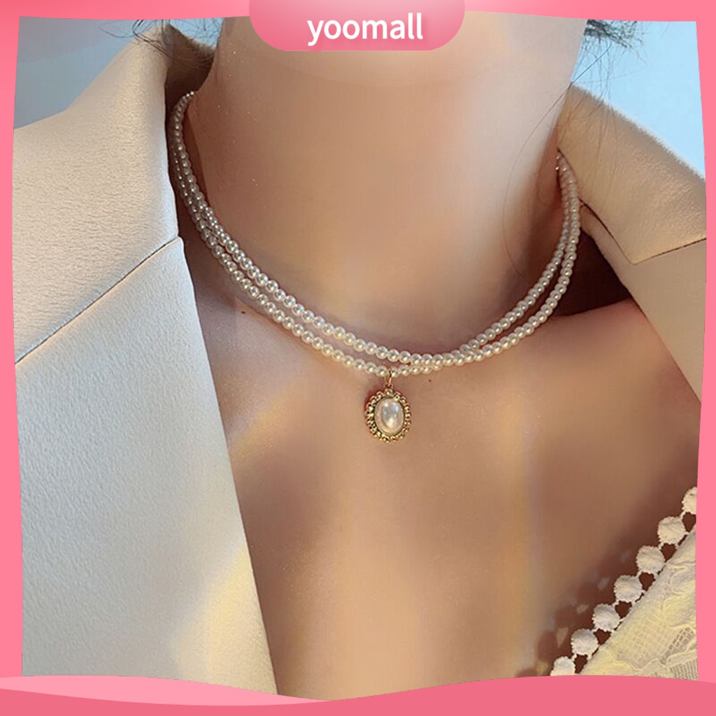 Vòng Cổ Choker Hai Lớp Đính Ngọc Trai Nhân Tạo Có Thể Điều Chỉnh Thời Trang