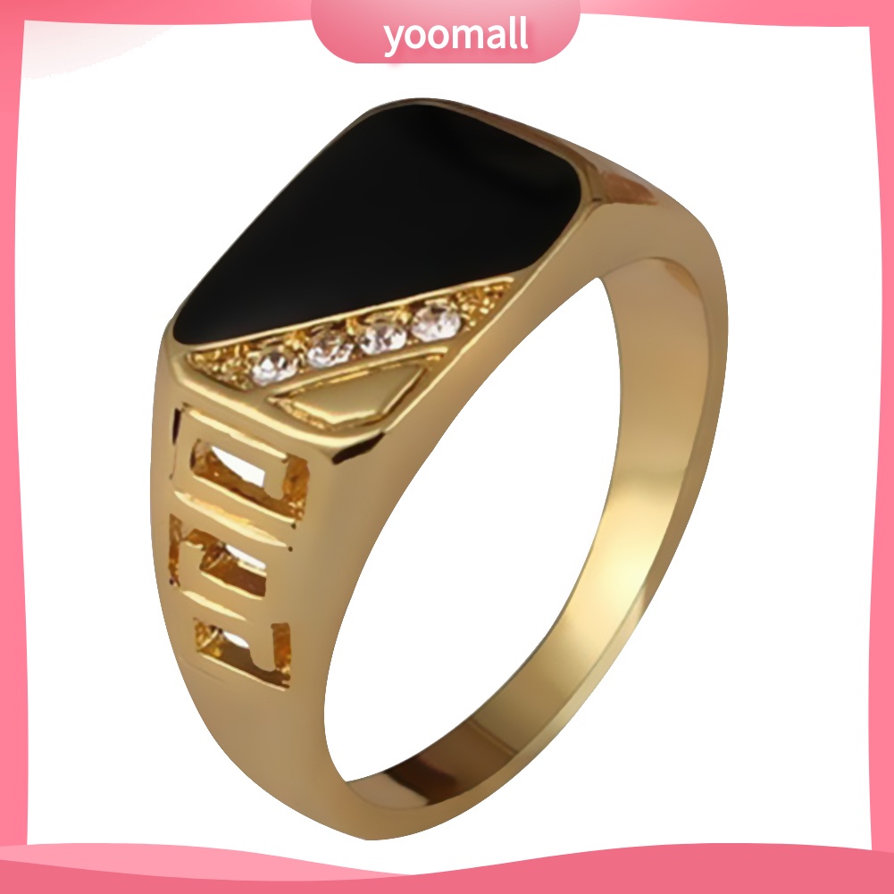 [YM] Nhẫn Bản Rộng Mặt Hình Tam Giác Đính Kim Cương Giả Thời Trang Cho Nam