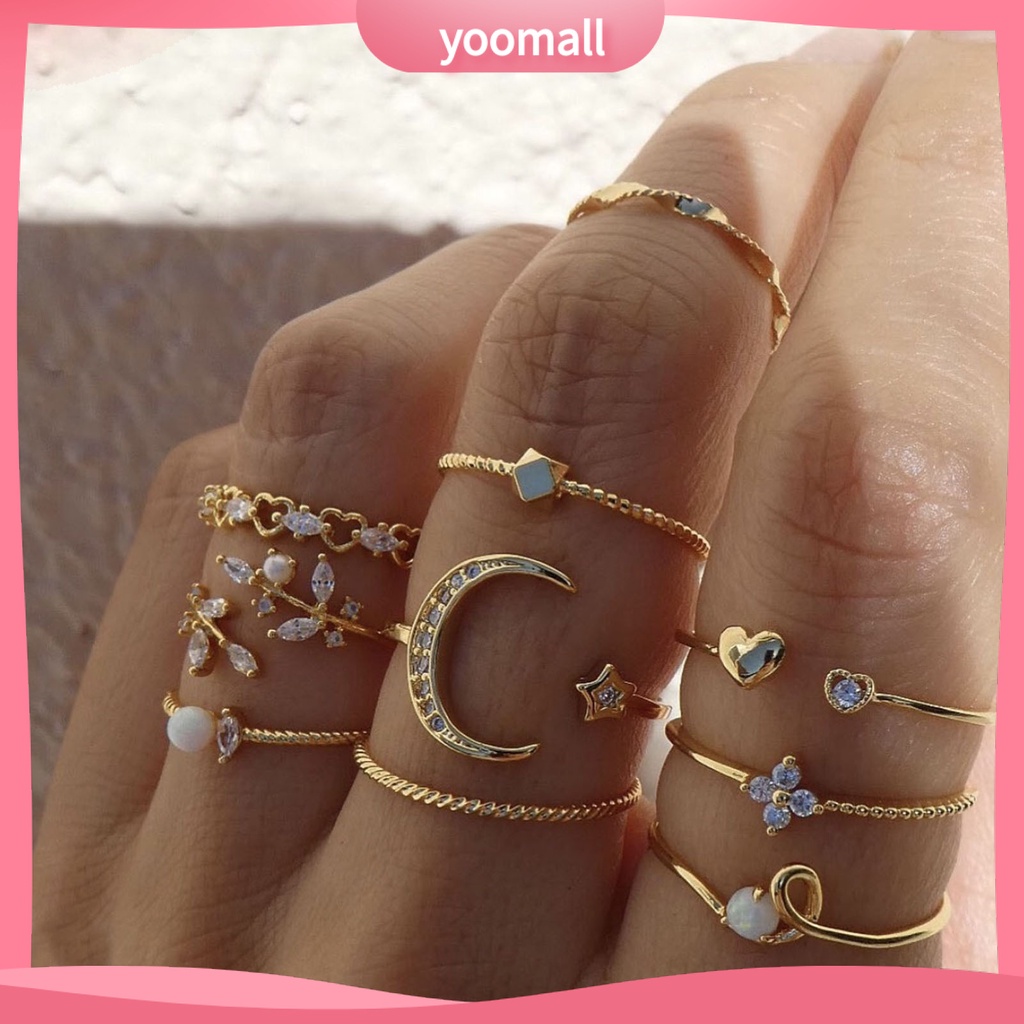 Bộ 10 Nhẫn Hợp Kim Đính Đá Zircon Sang Trọng