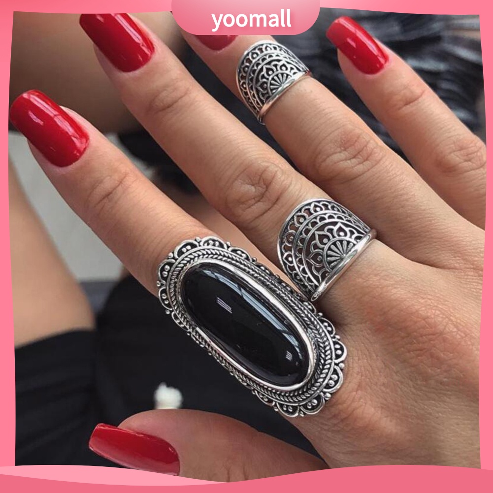 Bộ 3 Nhẫn Đính Đá Phong Cách Vintage Thời Trang Dành Cho Nữ