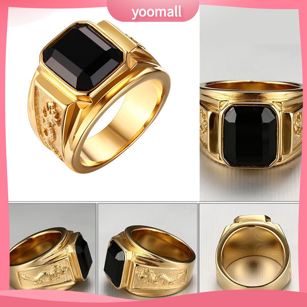 Nhẫn Mặt Vuông Chạm Khắc Hình Rồng Bằng Đồng Đính Đá Cổ Điển Cho Nam