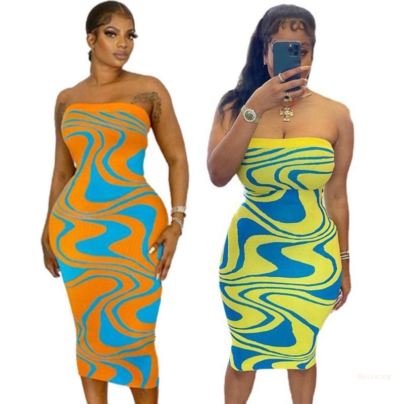 Đầm Midi Không Dây Dáng Ôm In Hoa Thời Trang Mùa Hè Cho Nữ