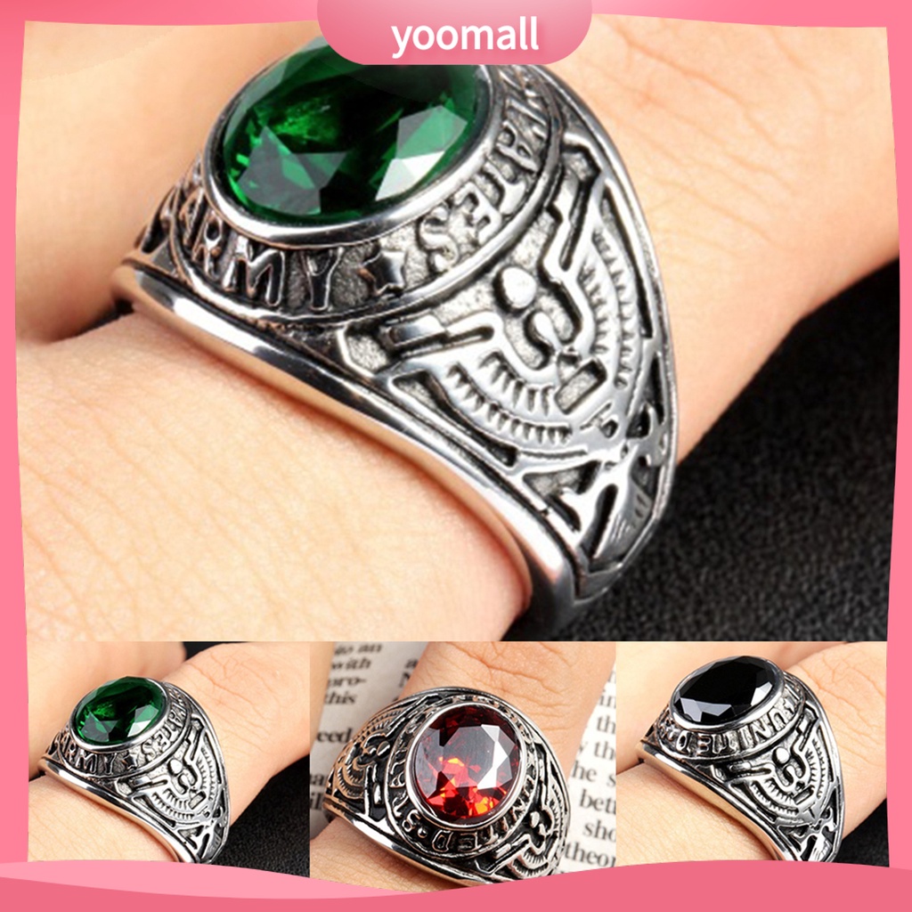 Nhẫn Đính Đá Hình Oval Phong Cách Punk Cổ Điển