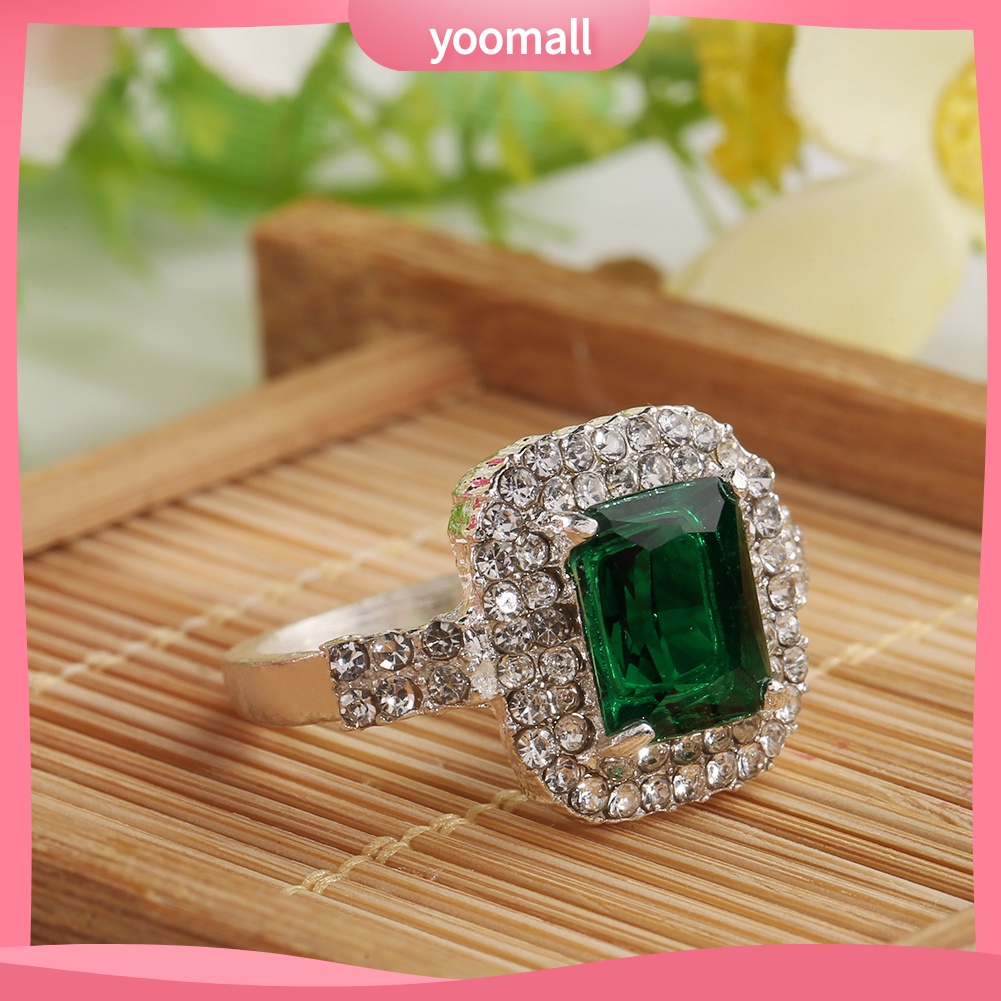 Nhẫn Cưới Mạ Bạc Đính Đá Zircon Xanh Lá Thời Trang Cho Nữ