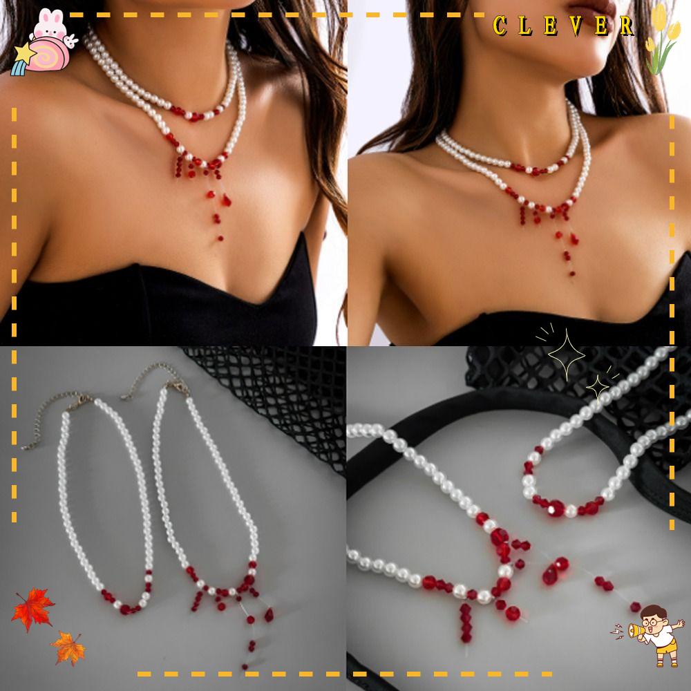 CLEVER Vòng cổ Nhiều Lớp Màu Đỏ Thiết Kế Mới Thời Trang Dành Cho Nữ