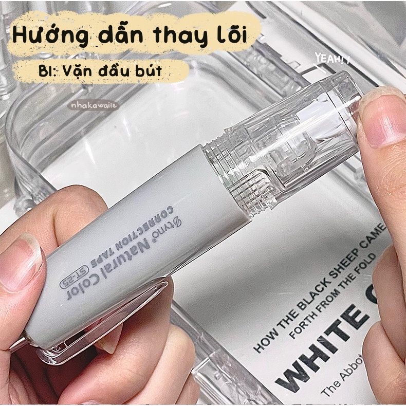 Bút xóa kéo bấm có lõi thay xoay 360 độ Natural Color phiên bản tối giản