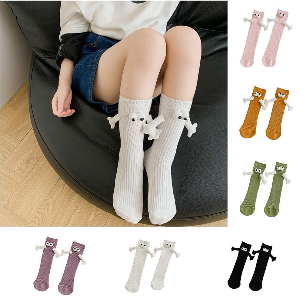 ANEMONE Vớ Cotton Cổ Cao In Hình Hoạt Hình 3D Có Giác Hút Nam Châm Màu Trơn Sáng Tạo Cho Trẻ Em