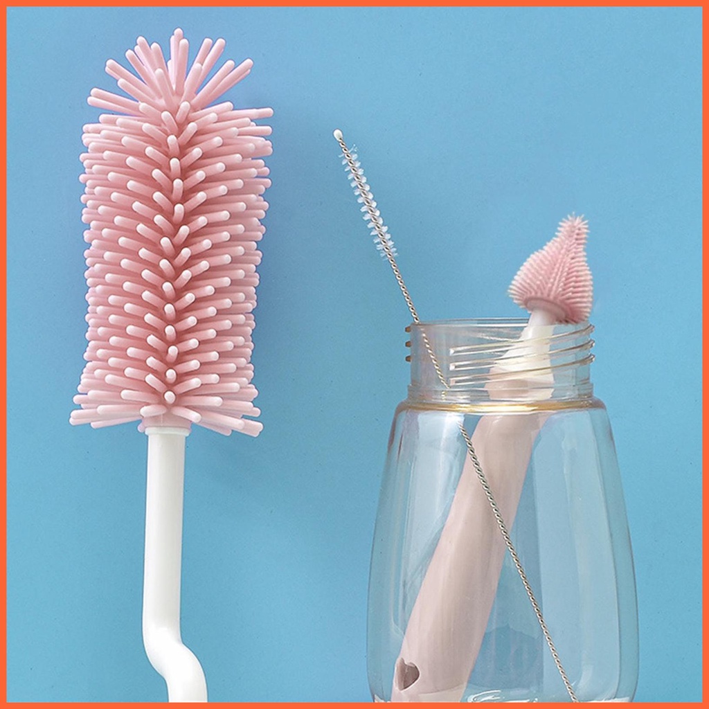 Bàn Chải Vệ Sinh Bình Sữa Em Bé Bằng Silicone Xoay 360 Độ Tái Sử Dụng Tiện Lợi