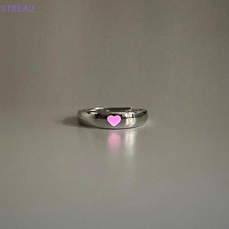 [Cxsteau] Nhẫn Hình Trái Tim Phát Sáng Trong Bóng Tối Thời Trang Có Thể Điều Chỉnh Màu Bạc / Xanh Dương / Hồng Trang Sức Làm Quà Tặng