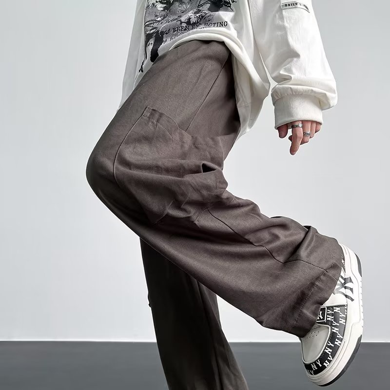 Quần Dài Ống Rộng Dáng Suông Màu Nâu Phong Cách Retro Đường Phố Mỹ Cho Nam