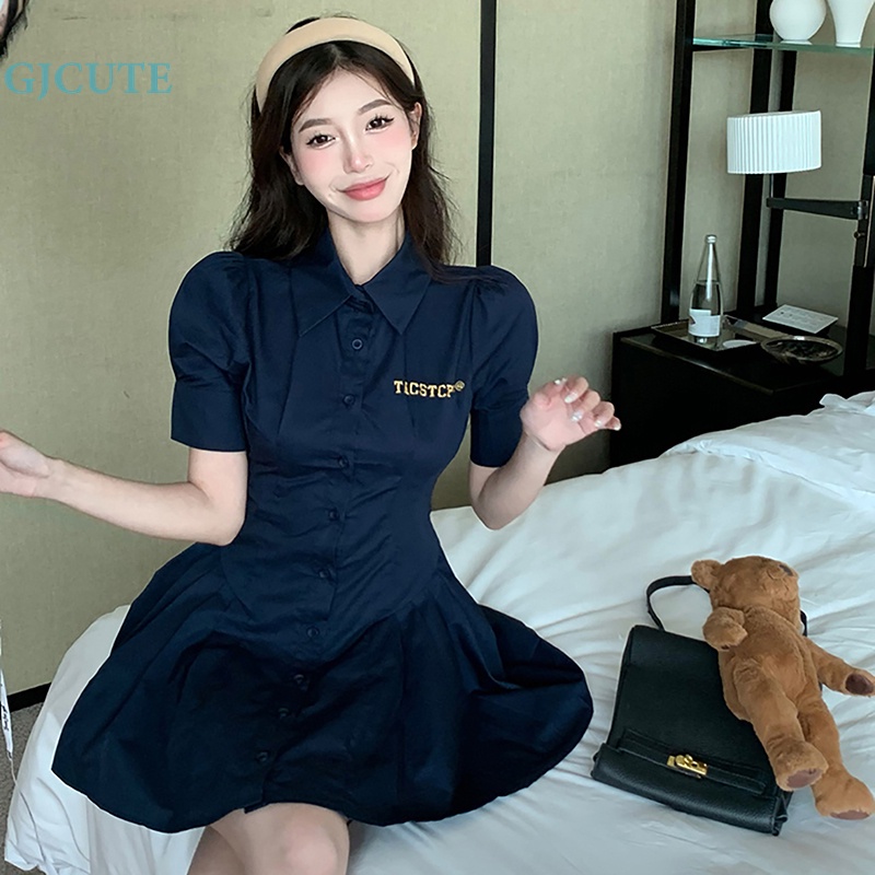 Đầm Sơ Mi Mini In Chữ Phong Cách Hàn Quốc Cổ Điển Cho Nữ