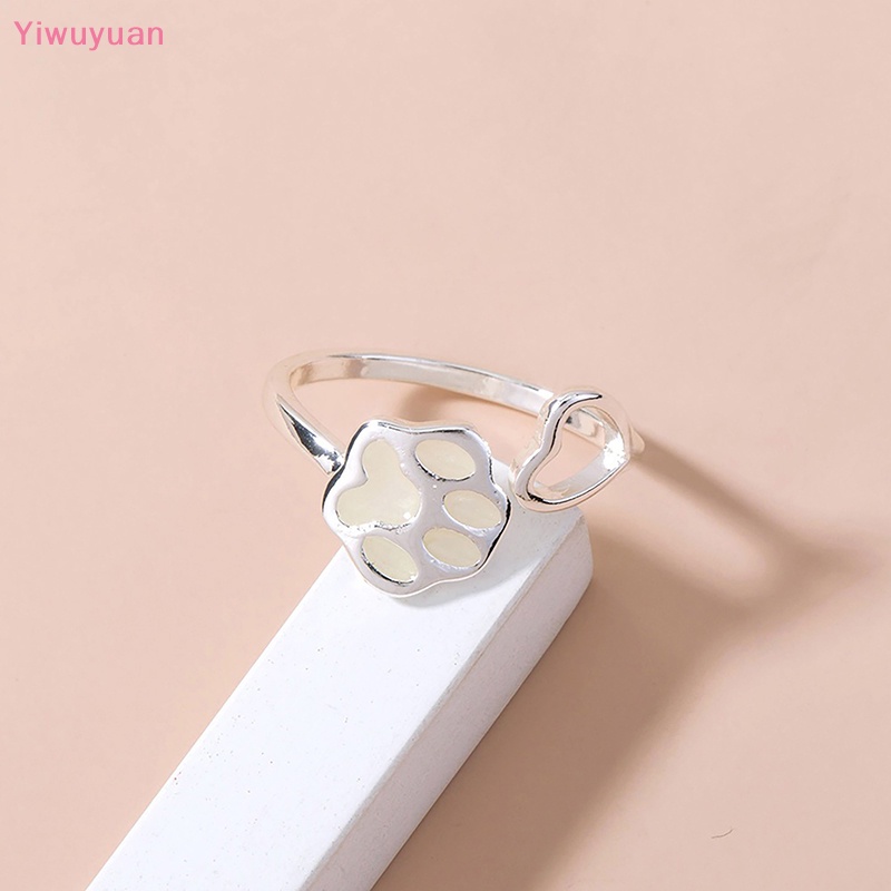 < Yiwuyuan > Nhẫn Dạ Quang Dạng Mở Hình Chân Mèo Có Thể Điều Chỉnh Quà Tặng Cho Cặp Đôi Nam Nữ Mới