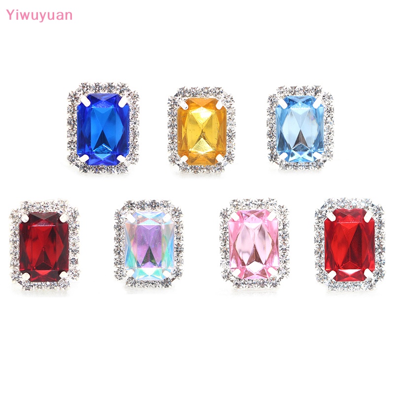 < Yiwuyuan > Phụ Kiện Nút Kim Loại Đáy Phẳng Hình Chữ Nhật Đính Đá Acrylic Phụ Kiện May Vá Quần Áo DIY Mới