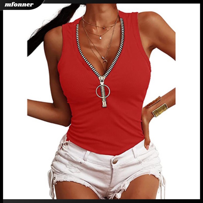 Áo Sát Nách Có Khóa Kéo Màu Sắc Đơn Giản Thoáng Khí Quyến Rũ Cho Nữ