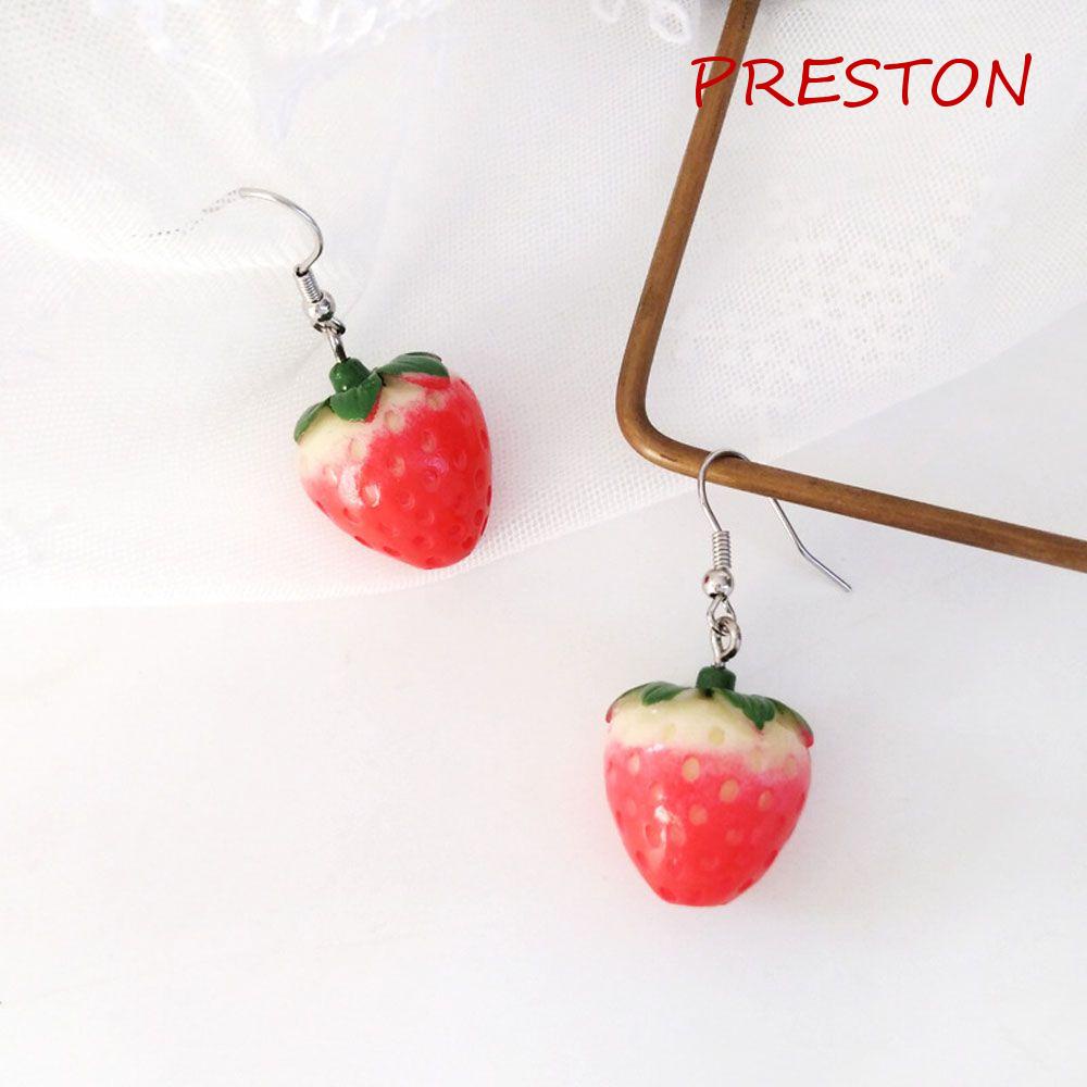 Bông Tai Hợp Kim Dáng Dài Hình Trái Dâu Màu Đỏ Thời Trang Cho Nữ