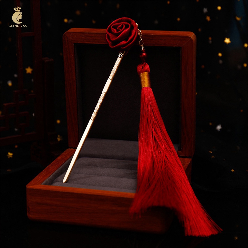 GETNOIVAS Bộ Hoa Tai Và Dây Buộc Tóc Hình Hoa Tulip Đỏ Sang Trọng Phong Cách Trung Quốc